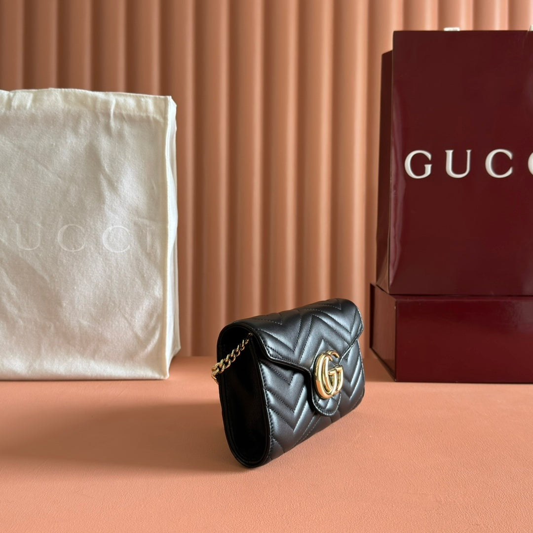 Gucci Marmont Chain Wallet Black Cowhide 254966 mysite