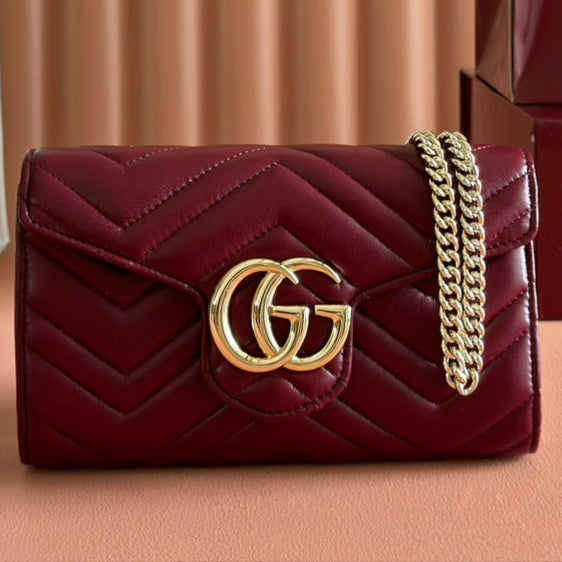 Gucci Marmont Chain Wallet Rosso Ancora Red Cowhide 254968 mysite