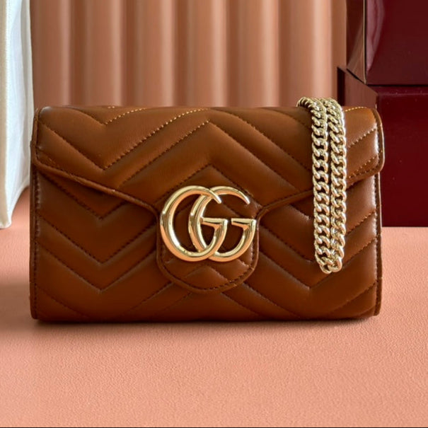 Gucci Marmont Chain Wallet Brown Cowhide 254969 mysite