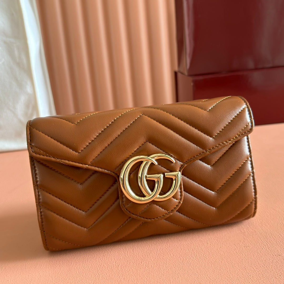 Gucci Marmont Chain Wallet Brown Cowhide 254969 mysite