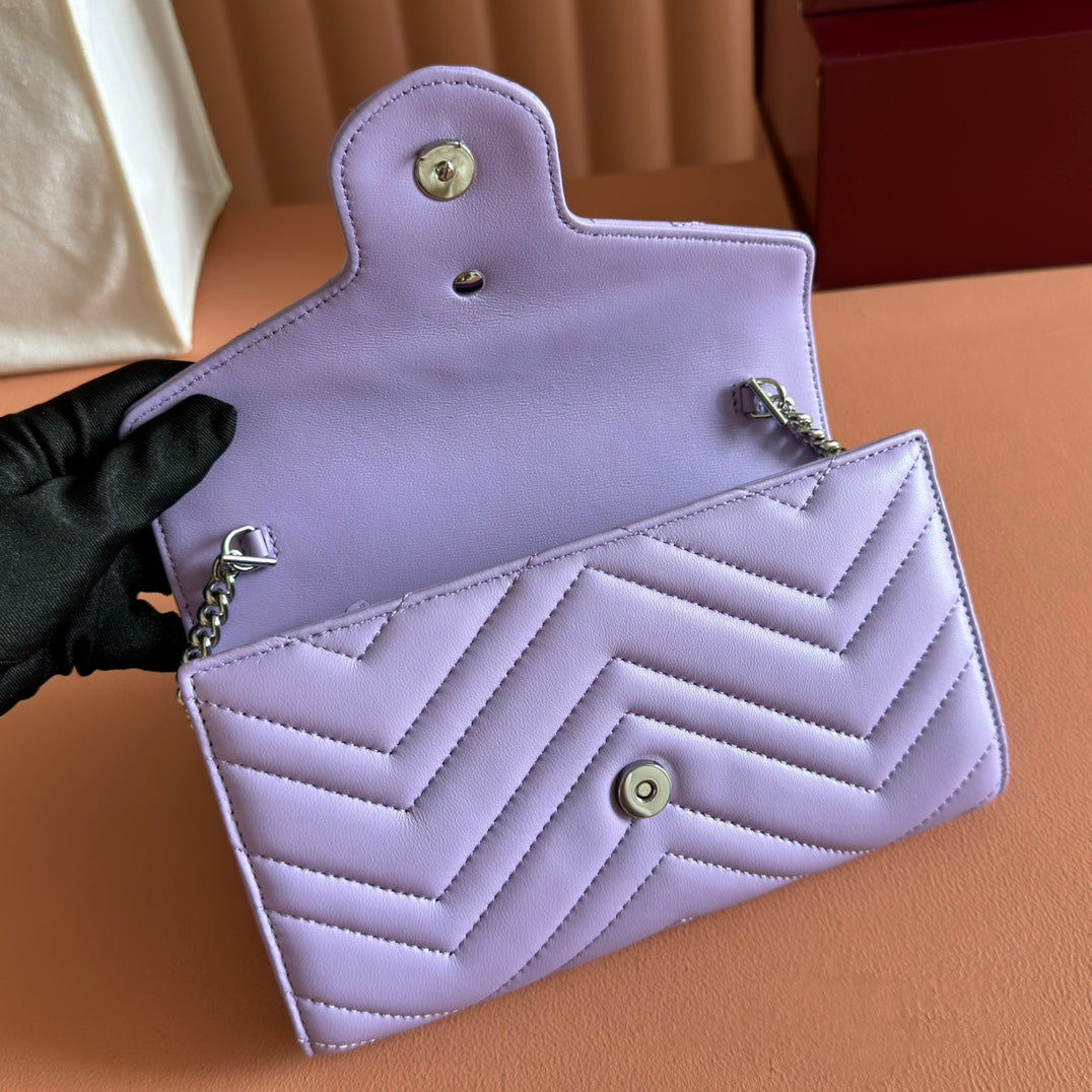 Gucci Marmont Chain Wallet Purple Cowhide 254971 mysite