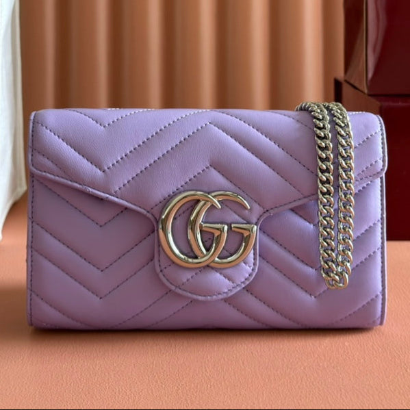 Gucci Marmont Chain Wallet Purple Cowhide 254971 mysite