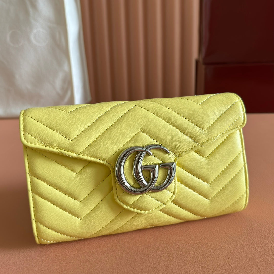 Gucci Marmont Chain Wallet Yellow Cowhide 254973 mysite