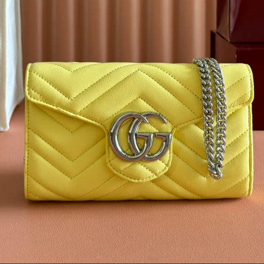 Gucci Marmont Chain Wallet Yellow Cowhide 254973 mysite