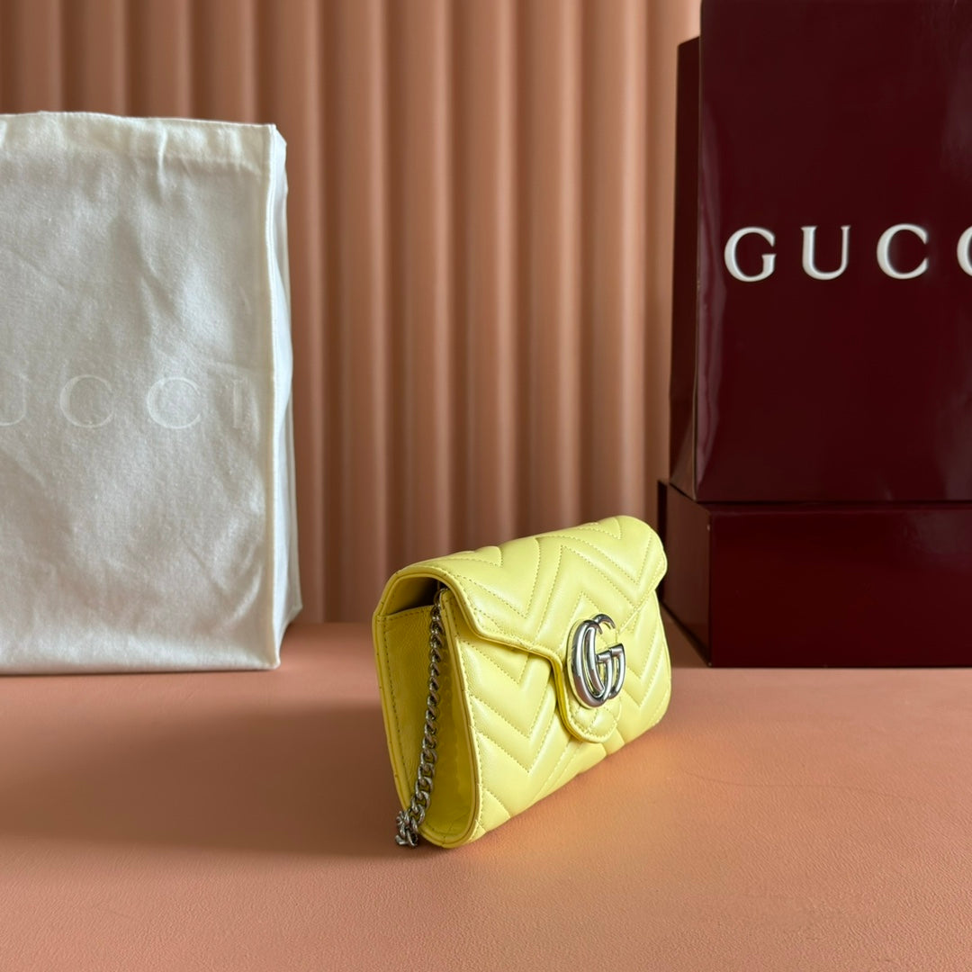 Gucci Marmont Chain Wallet Yellow Cowhide 254973 mysite