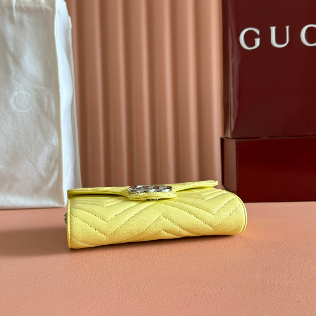 Gucci Marmont Chain Wallet Yellow Cowhide 254973 mysite