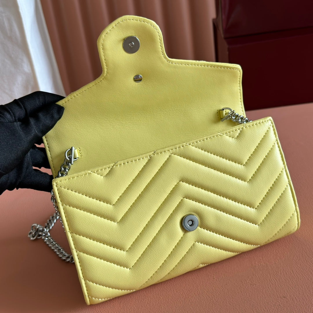 Gucci Marmont Chain Wallet Yellow Cowhide 254973 mysite