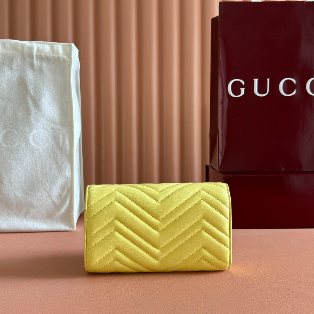 Gucci Marmont Chain Wallet Yellow Cowhide 254973 mysite