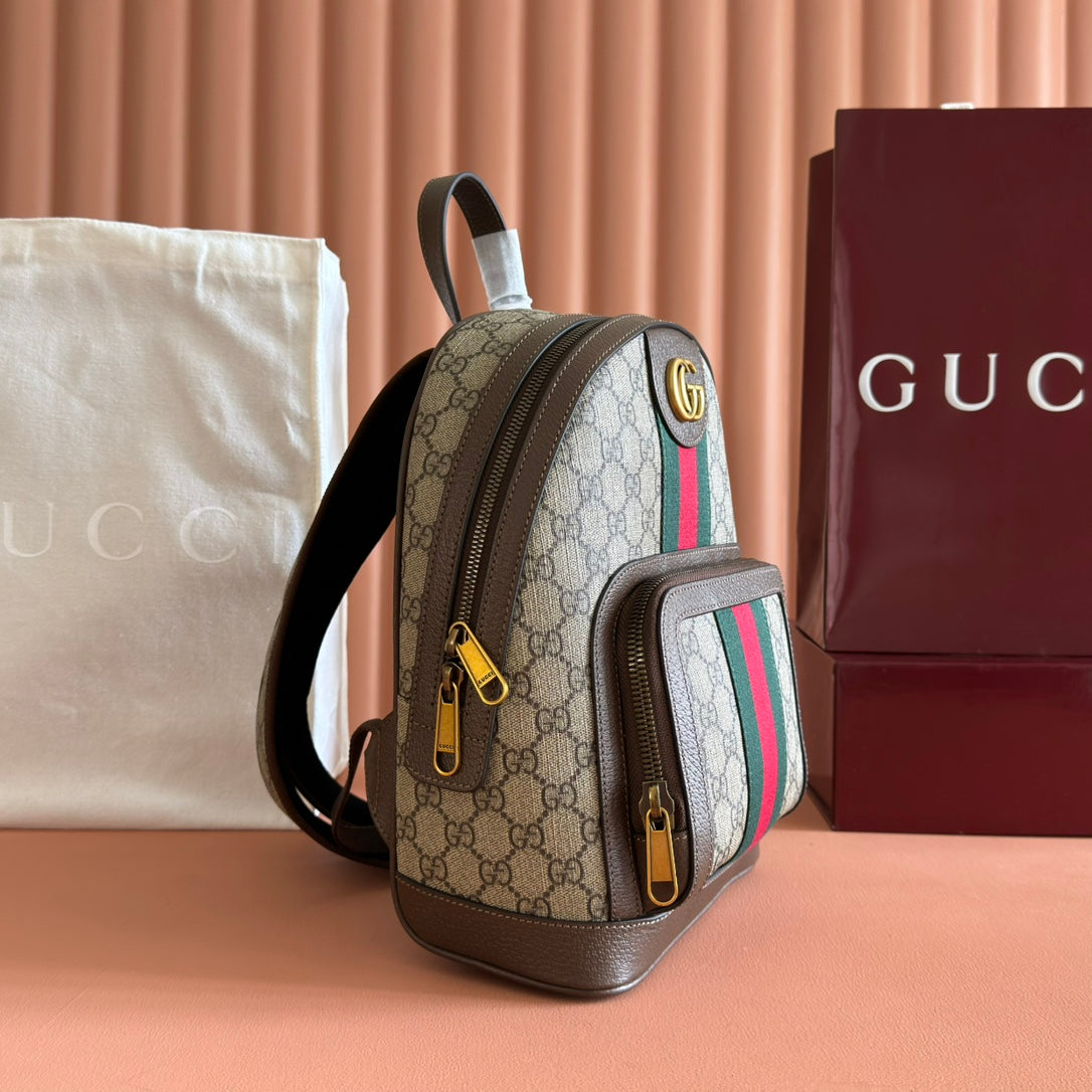 GG Small Ophidia Backpack Beige & Dark Brown GG Monogram Fabric 272187 mysite