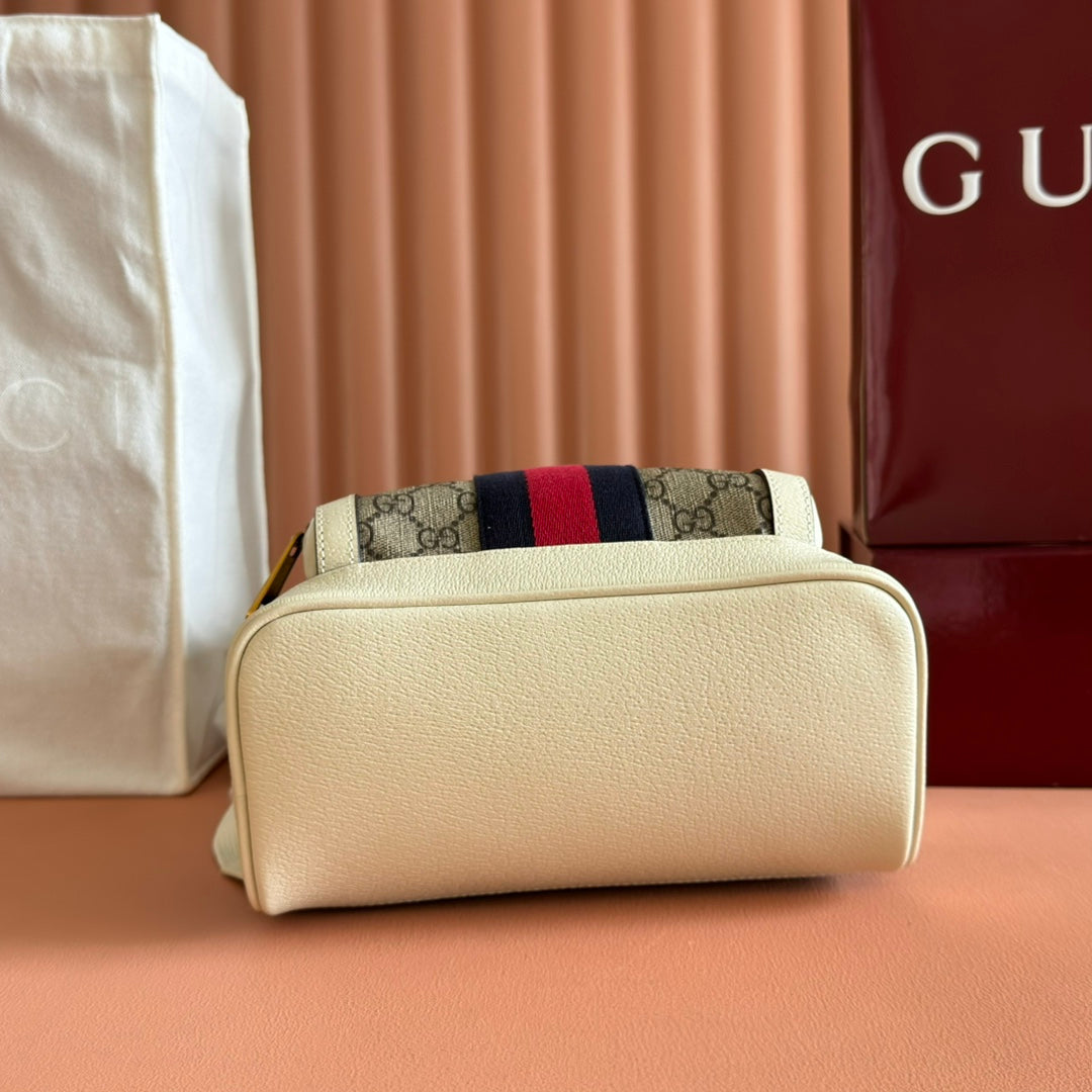 GG Small Ophidia Backpack Beige & White GG Monogram Fabric 272186 mysite