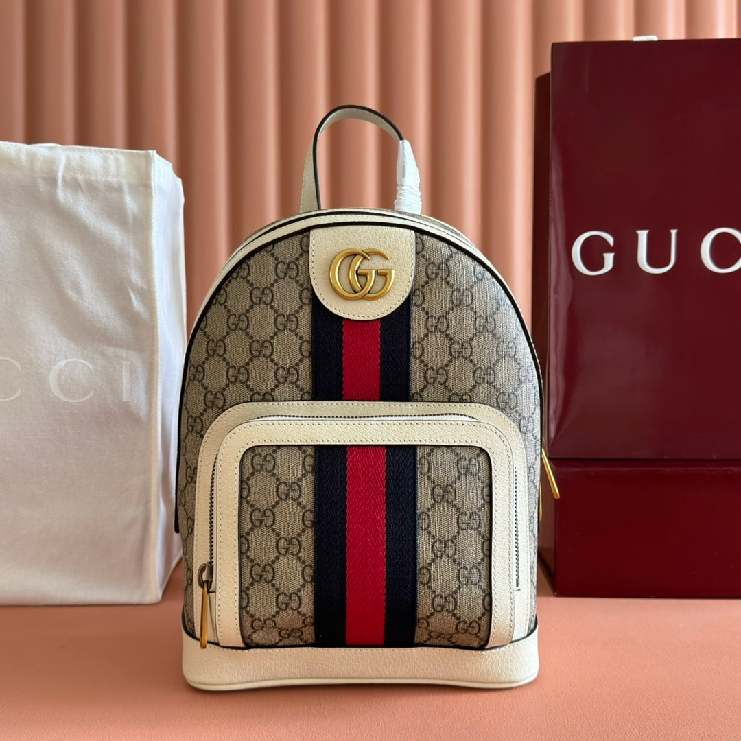 GG Small Ophidia Backpack Beige & White GG Monogram Fabric 272186 mysite