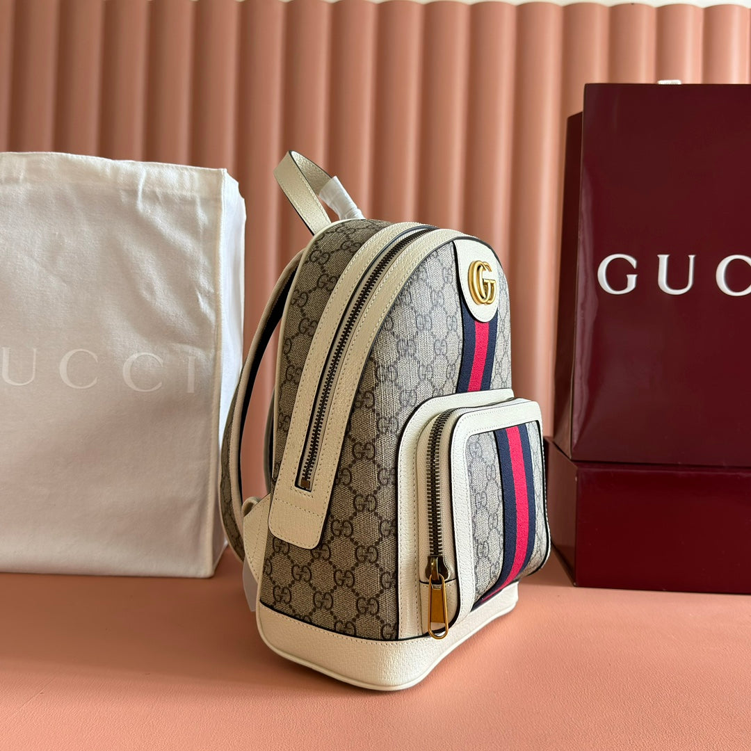 GG Small Ophidia Backpack Beige & White GG Monogram Fabric 272186 mysite