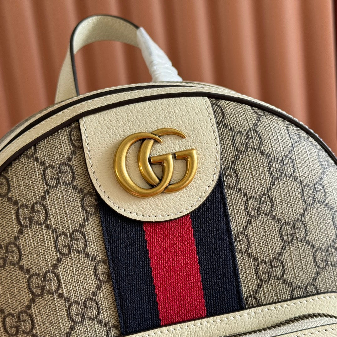 GG Small Ophidia Backpack Beige & White GG Monogram Fabric 272186 mysite