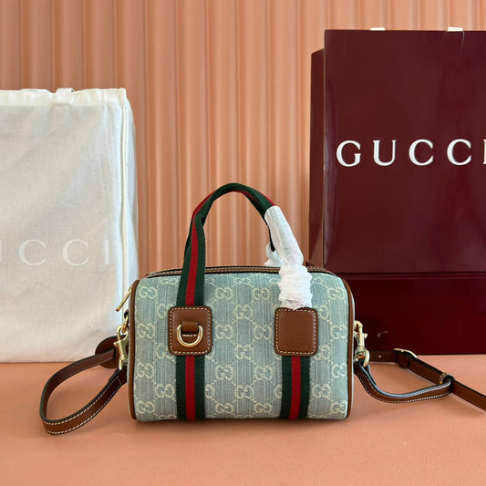 Gucci Boston Bag 20 Blue White Denim Fabric 271893 mysite