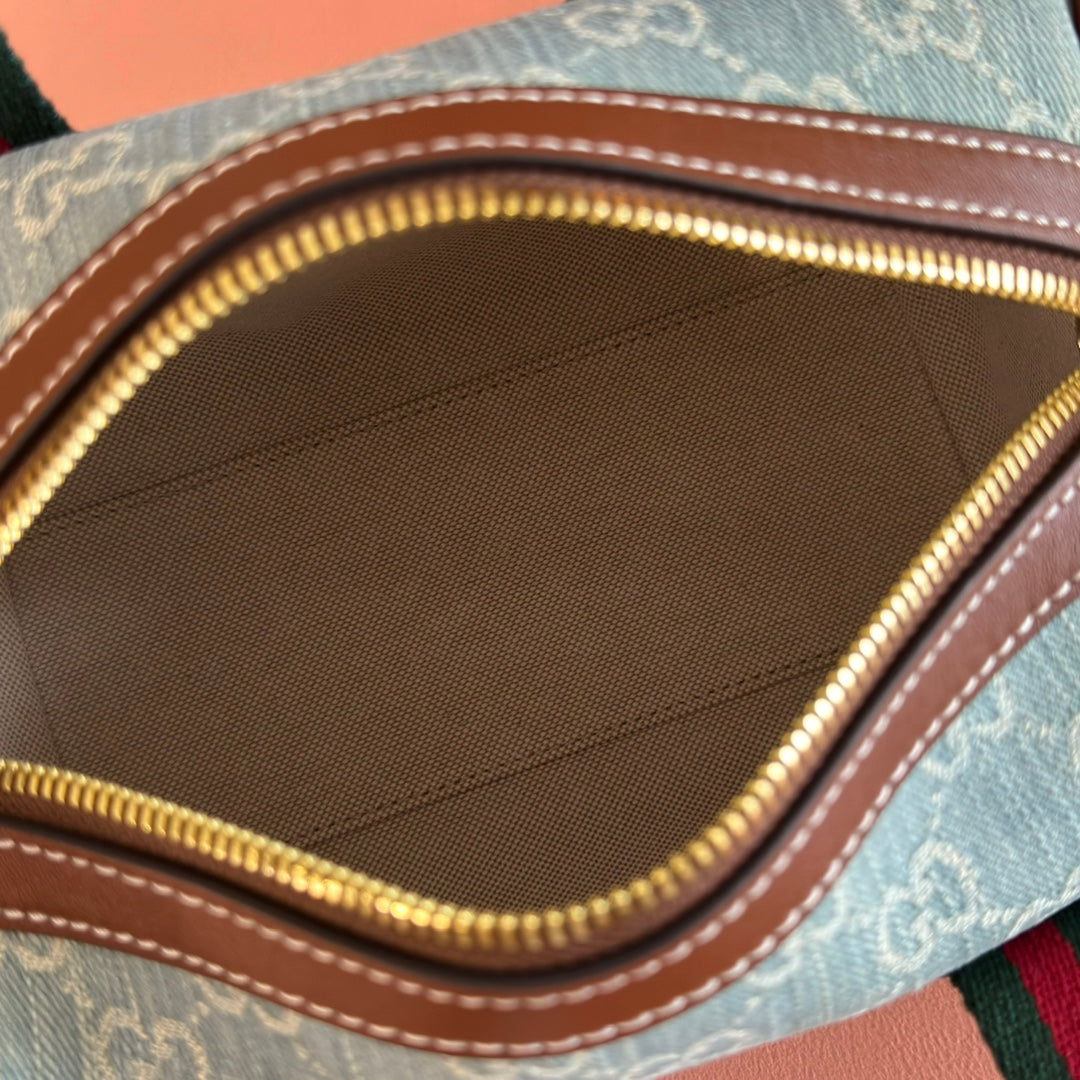 Gucci Boston Bag 20 Blue White Denim Fabric 271893 mysite