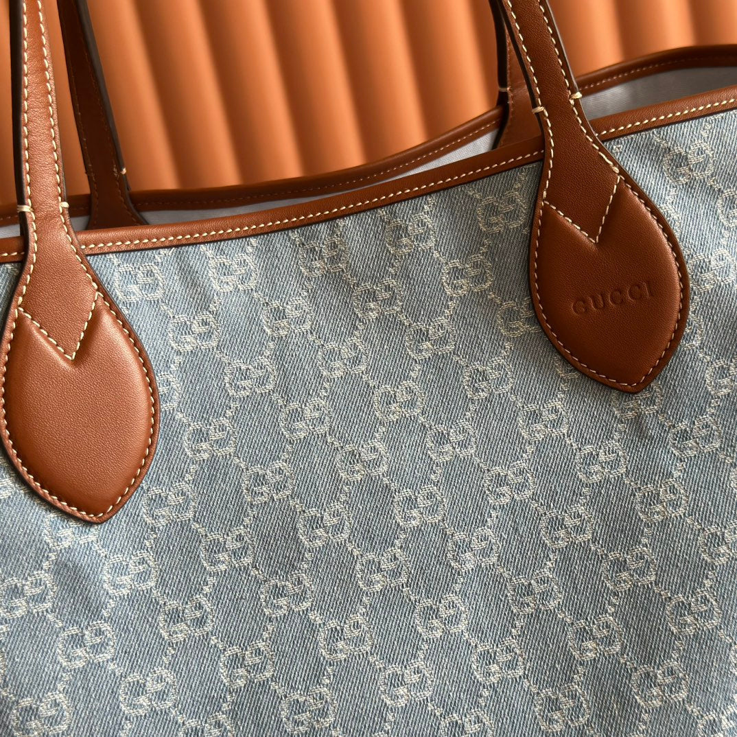 Gucci Totissima Tote Bag Blue White Denim Leather 257930 mysite