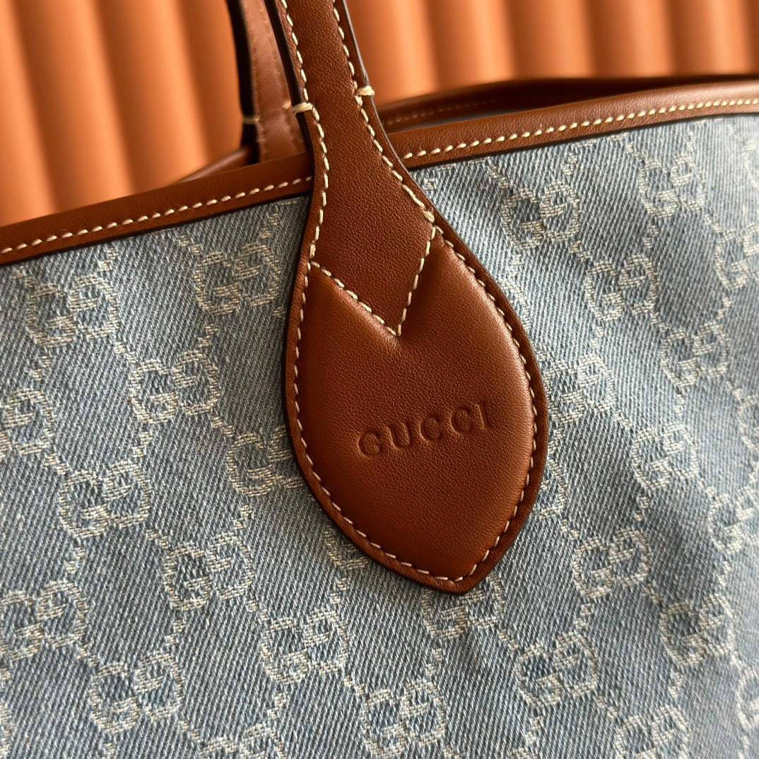 Gucci Totissima Tote Bag Blue White Denim Leather 257930 mysite