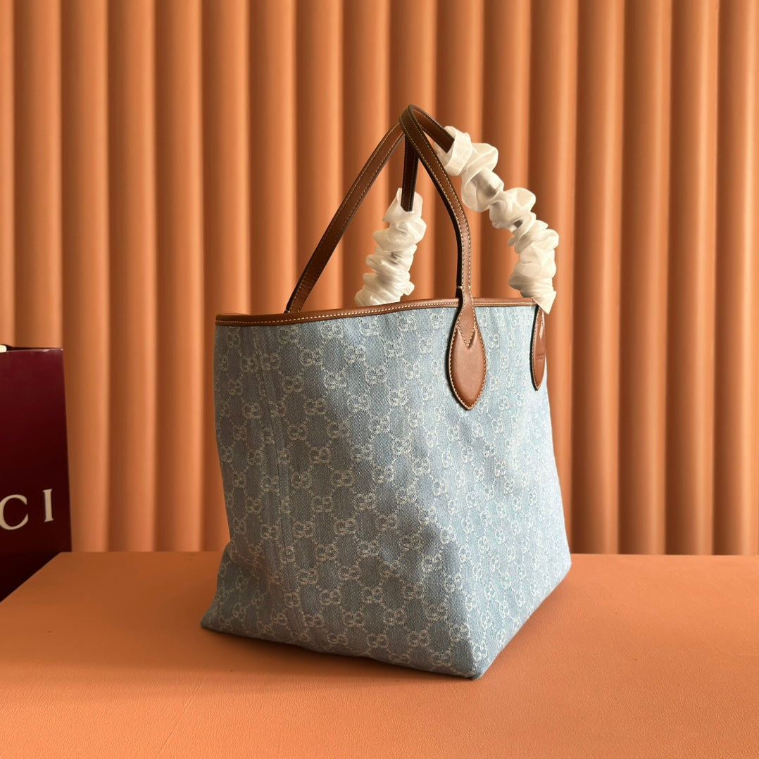 Gucci Totissima Tote Bag Blue White Denim Leather 257930 mysite