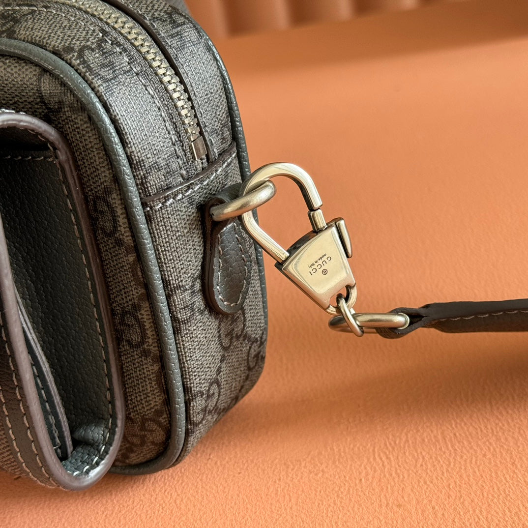 Gucci Ophidia Mini Handbag Gray Canvas Leather 272066 mysite