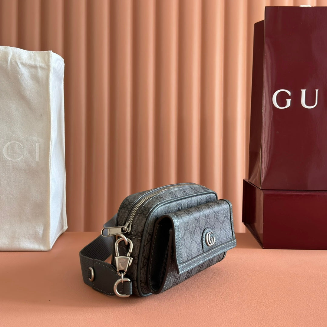 Gucci Ophidia Mini Handbag Gray Canvas Leather 272066 mysite