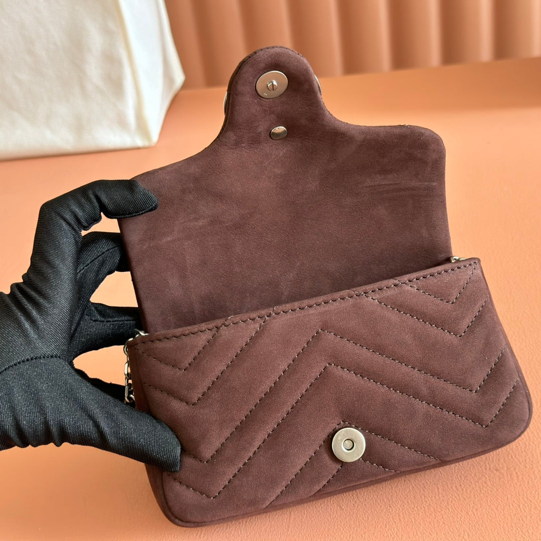GG Marmont Mini Shoulder Bag Dark Brown Suede 272097 mysite