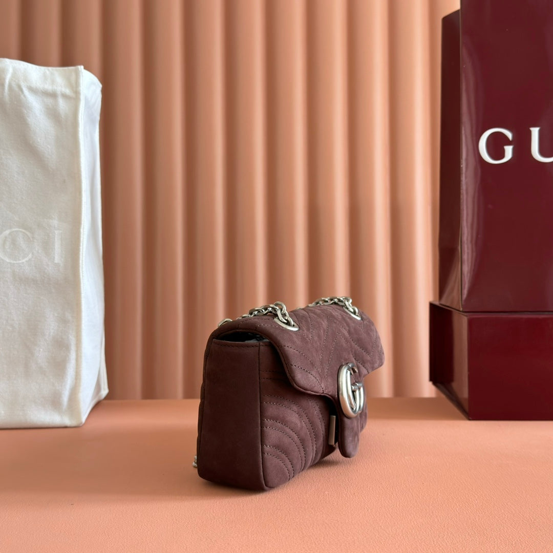 GG Marmont Medium Shoulder Bag Dark Brown Suede 272098 mysite