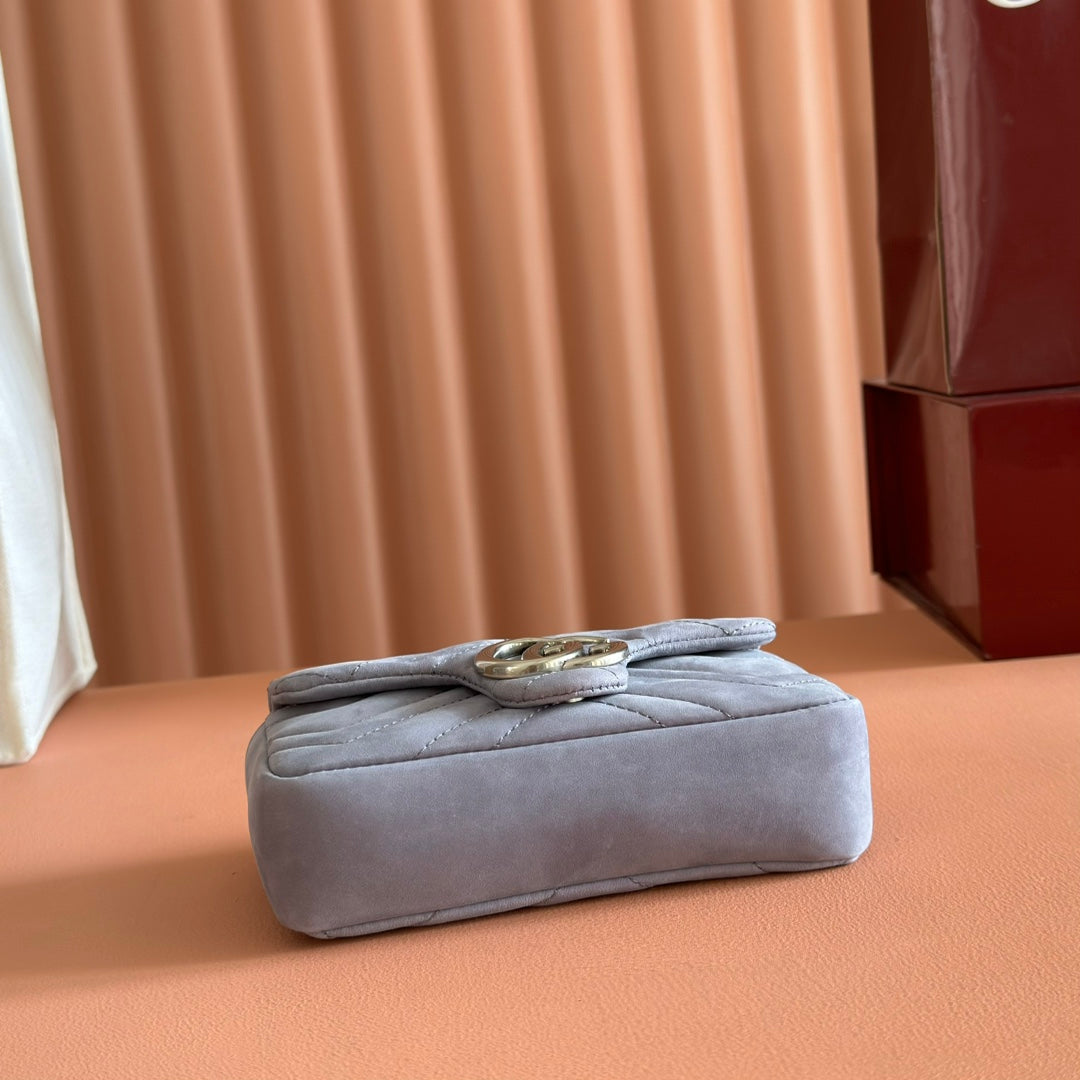 GG Marmont Mini Shoulder Bag Dusty Blue Suede 272092 mysite