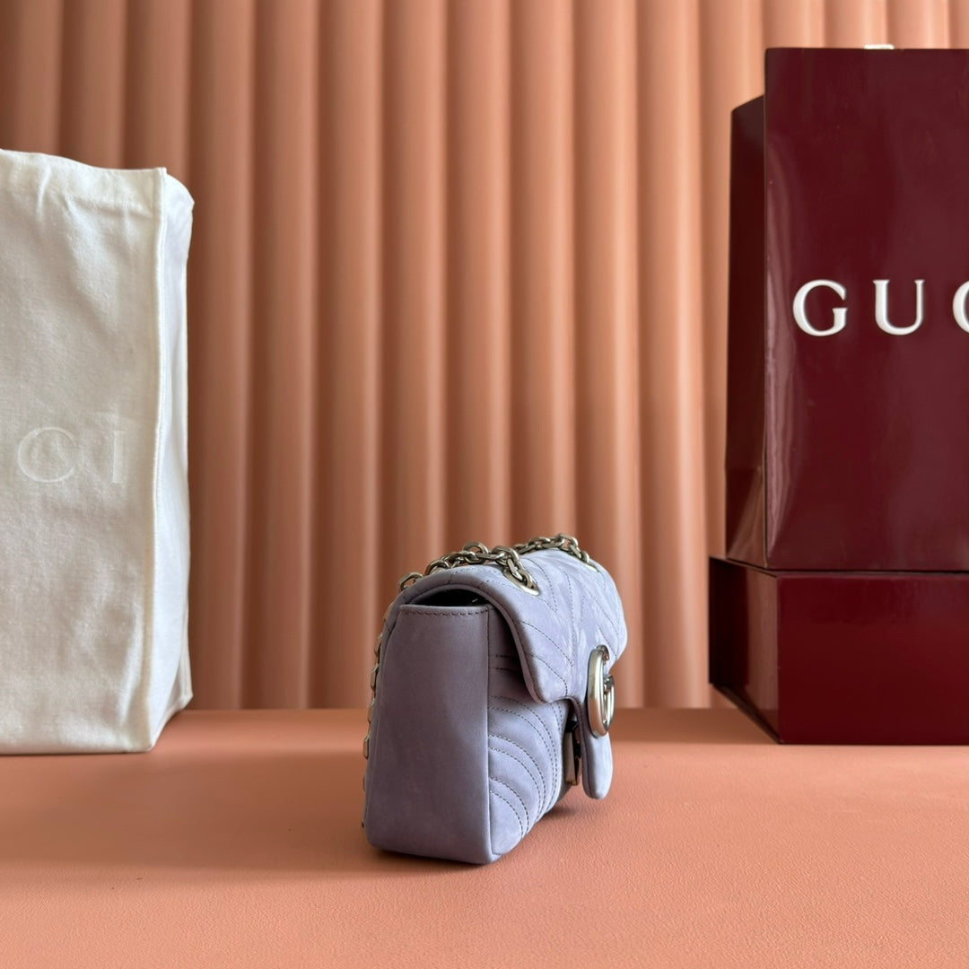 GG Marmont Medium Shoulder Bag Dusty Blue Suede 272094 mysite