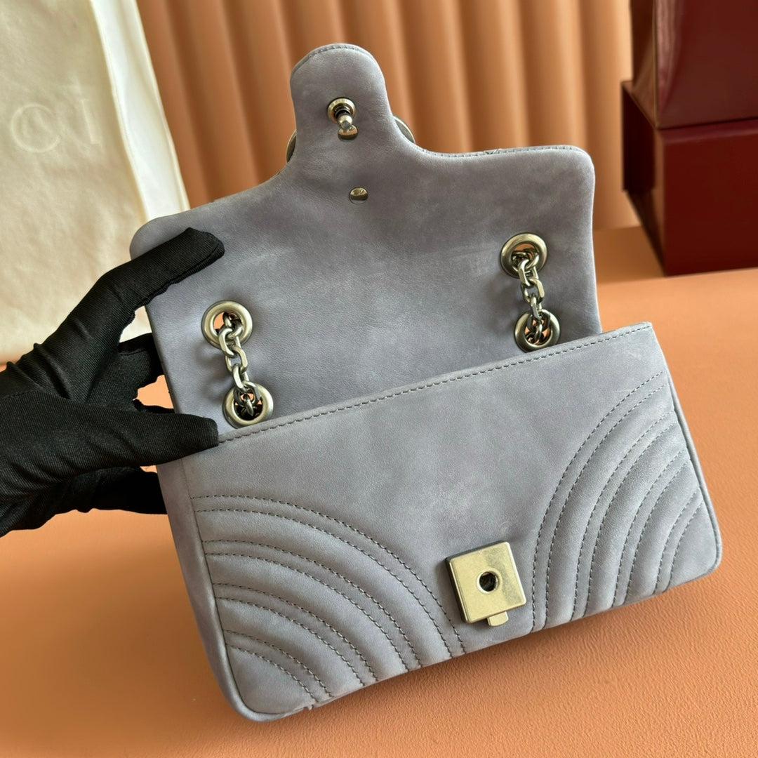GG Marmont Medium Shoulder Bag Dusty Blue Suede 272094 mysite