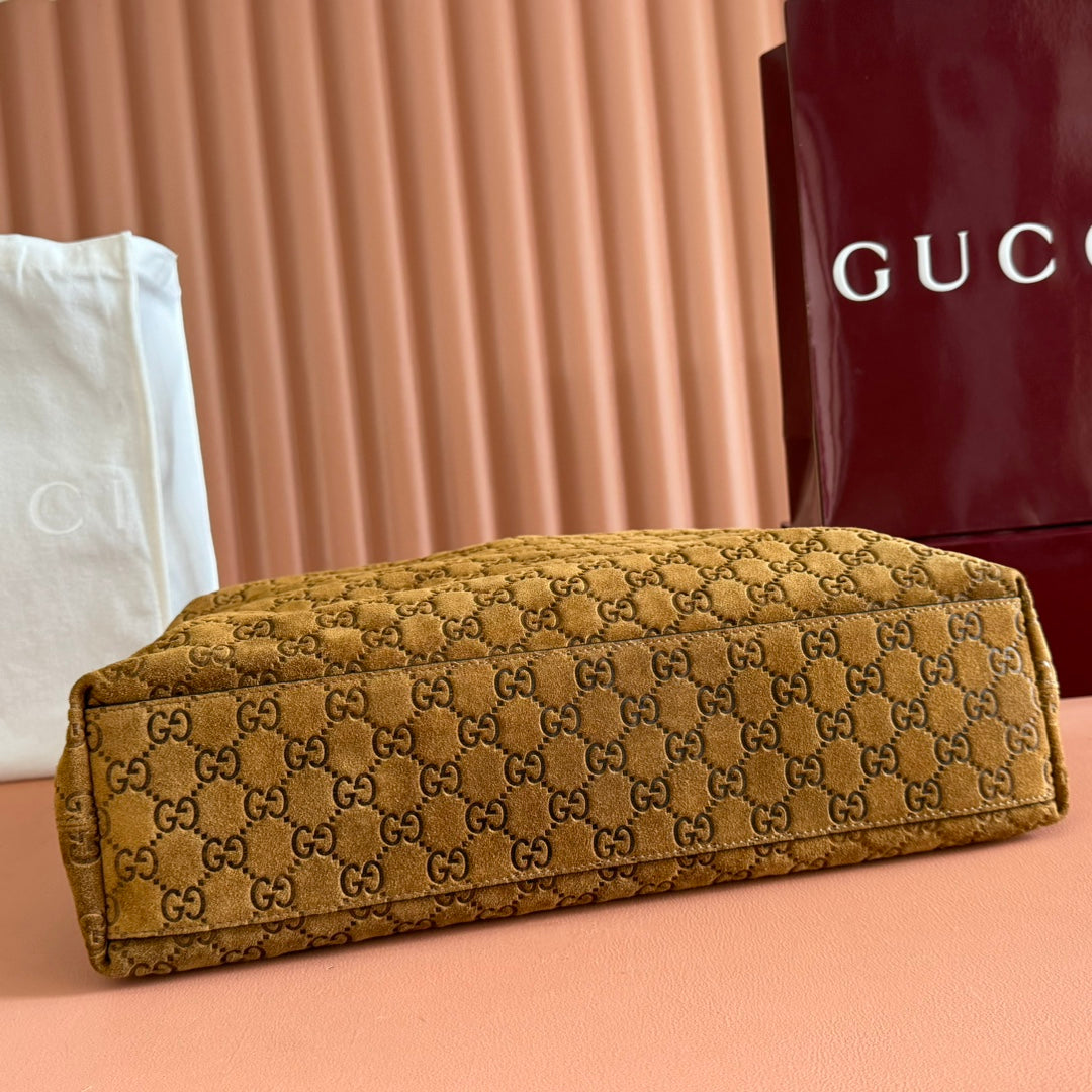 Gucci Beatrix Handbag 40 Caramel Brown Suede 271962 mysite