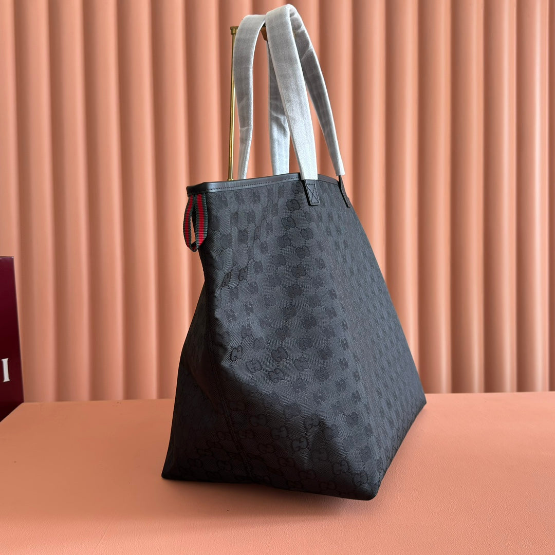 GG Edge Large Tote Bag Black Matte Rubber Fabric 271781 mysite