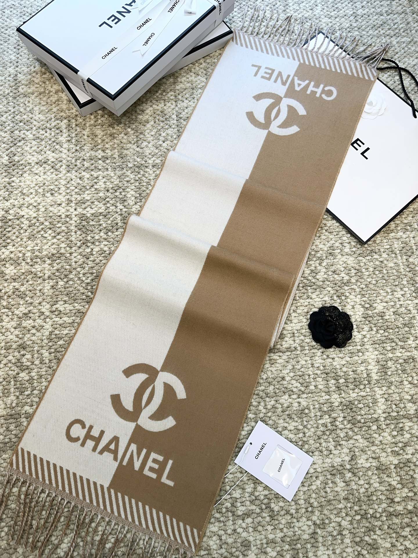 SCARF 184 CM IN PEANUT BROWN MIX WHITE MERINO WOOL 393121 mysite