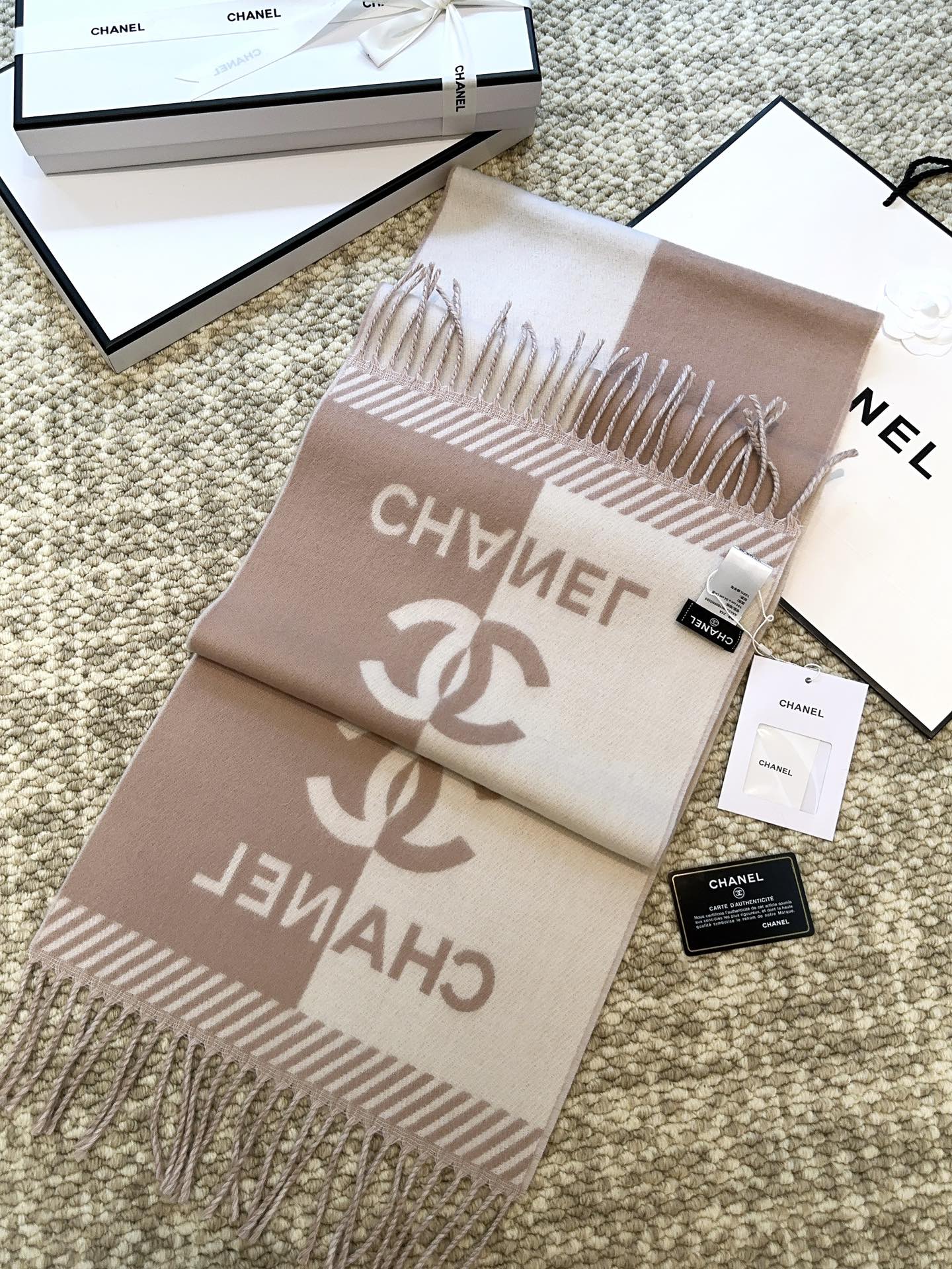 SCARF 184 CM IN ROSY BROWN MIX WHITE MERINO WOOL 393119 mysite
