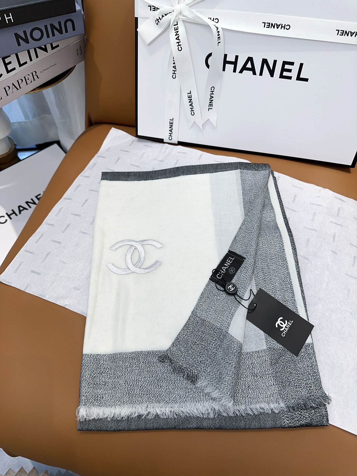 SCARF 200 CM IN SHADOW GRAY MIX WHITE CASHMERE 402262 mysite