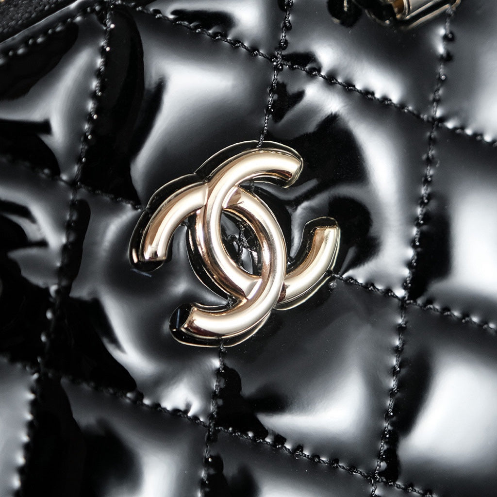 SMALL SHOPPING BAG 20 IN BLACK GLOSSY CALFSKIN GOLD HARDWARE mysite
