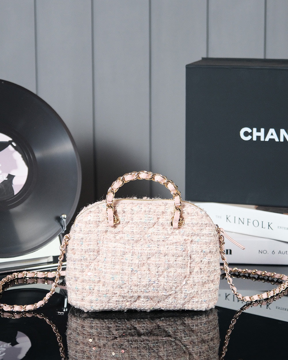 SMALL SHOPPING BAG 20 IN LIGHT PINK TWEED GOLD HARDWARE mysite