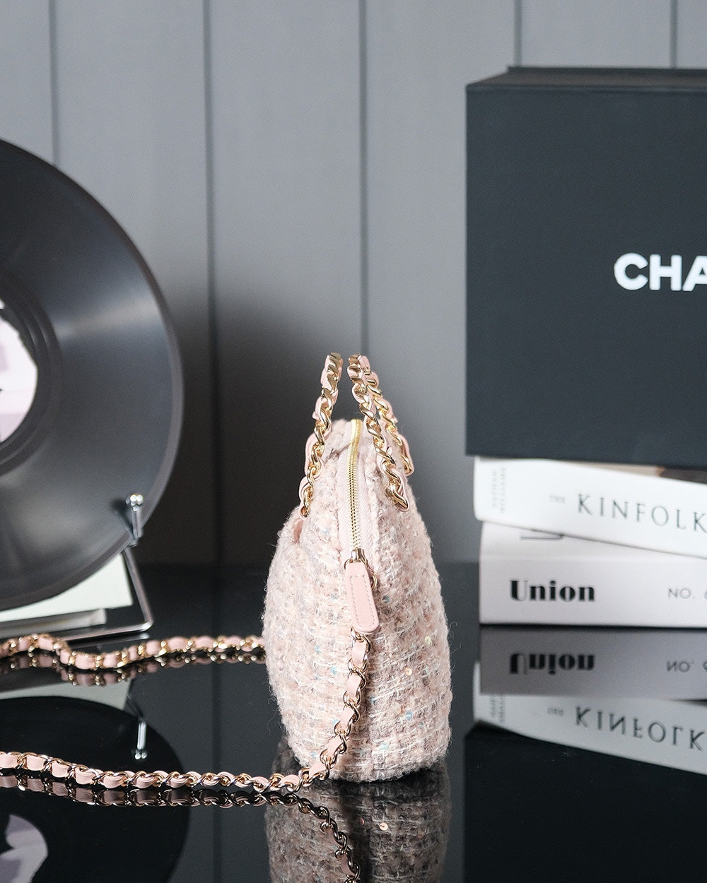 SMALL SHOPPING BAG 20 IN LIGHT PINK TWEED GOLD HARDWARE mysite