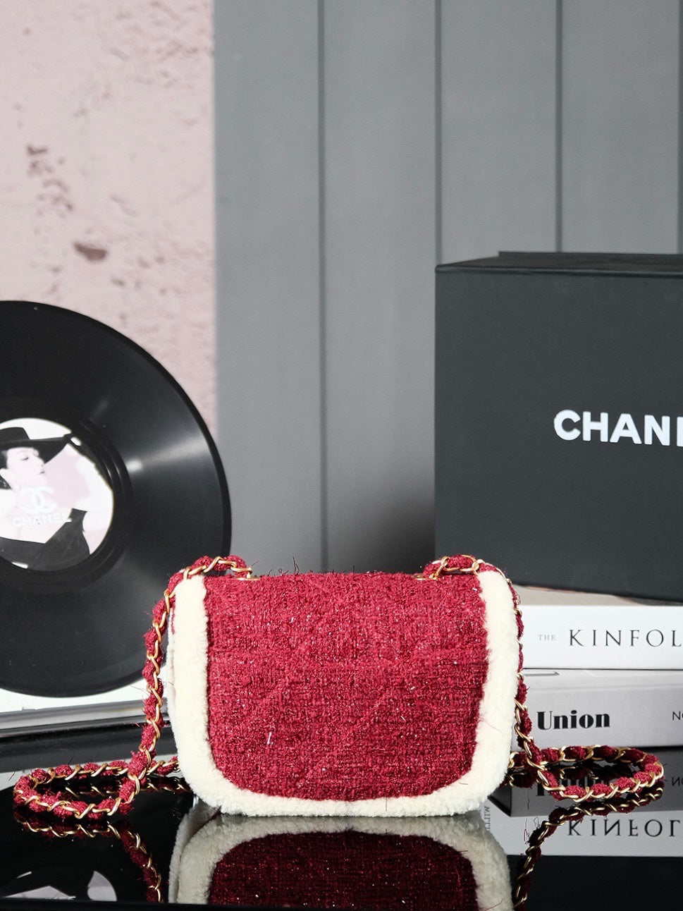 CC 24N Flap Bag 20cm Red Beige Tweed Sherling mysite