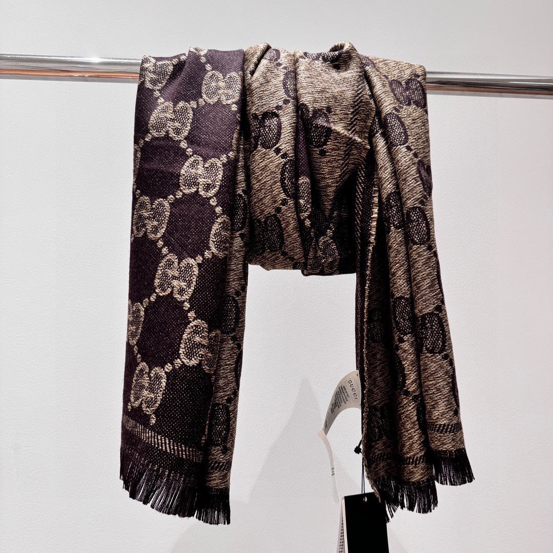 SCARF 195 CM IN CHESTNUT BROWN WOOL  399809 mysite