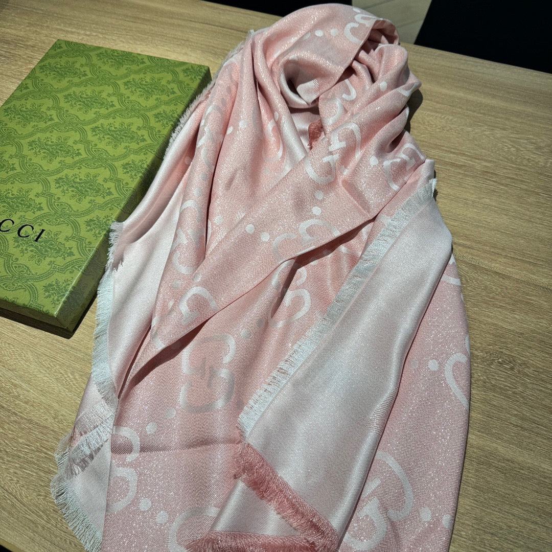 JACQUARD SILK WOOL SHAWL 140 CM LIGHT PINK 401260 mysite
