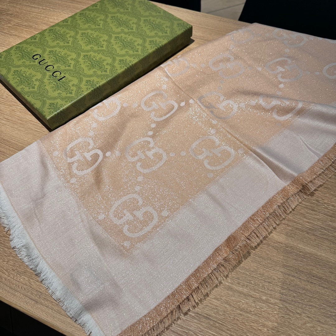 JACQUARD SILK WOOL SHAWL 140 CM BISQUE BEIGE 401261 mysite