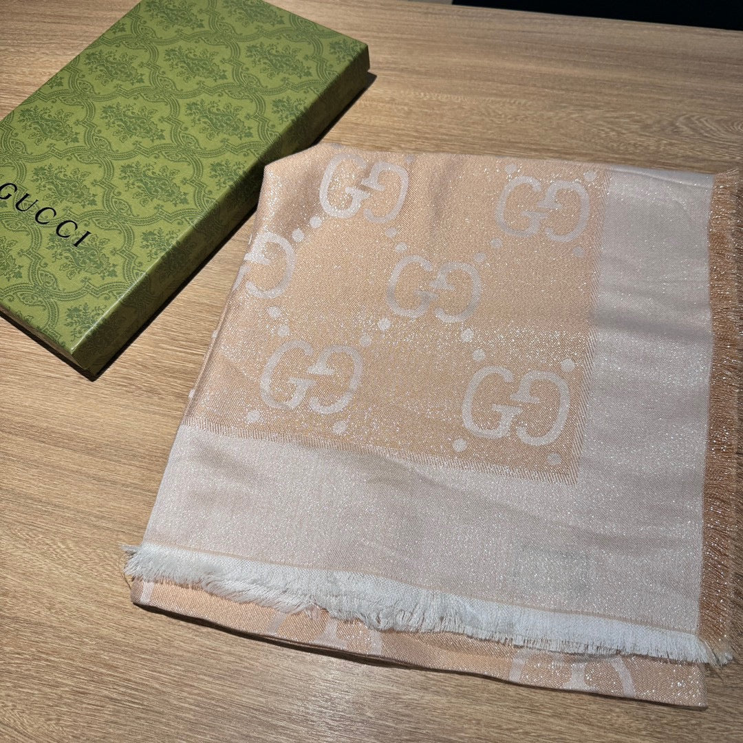 JACQUARD SILK WOOL SHAWL 140 CM BISQUE BEIGE 401261 mysite