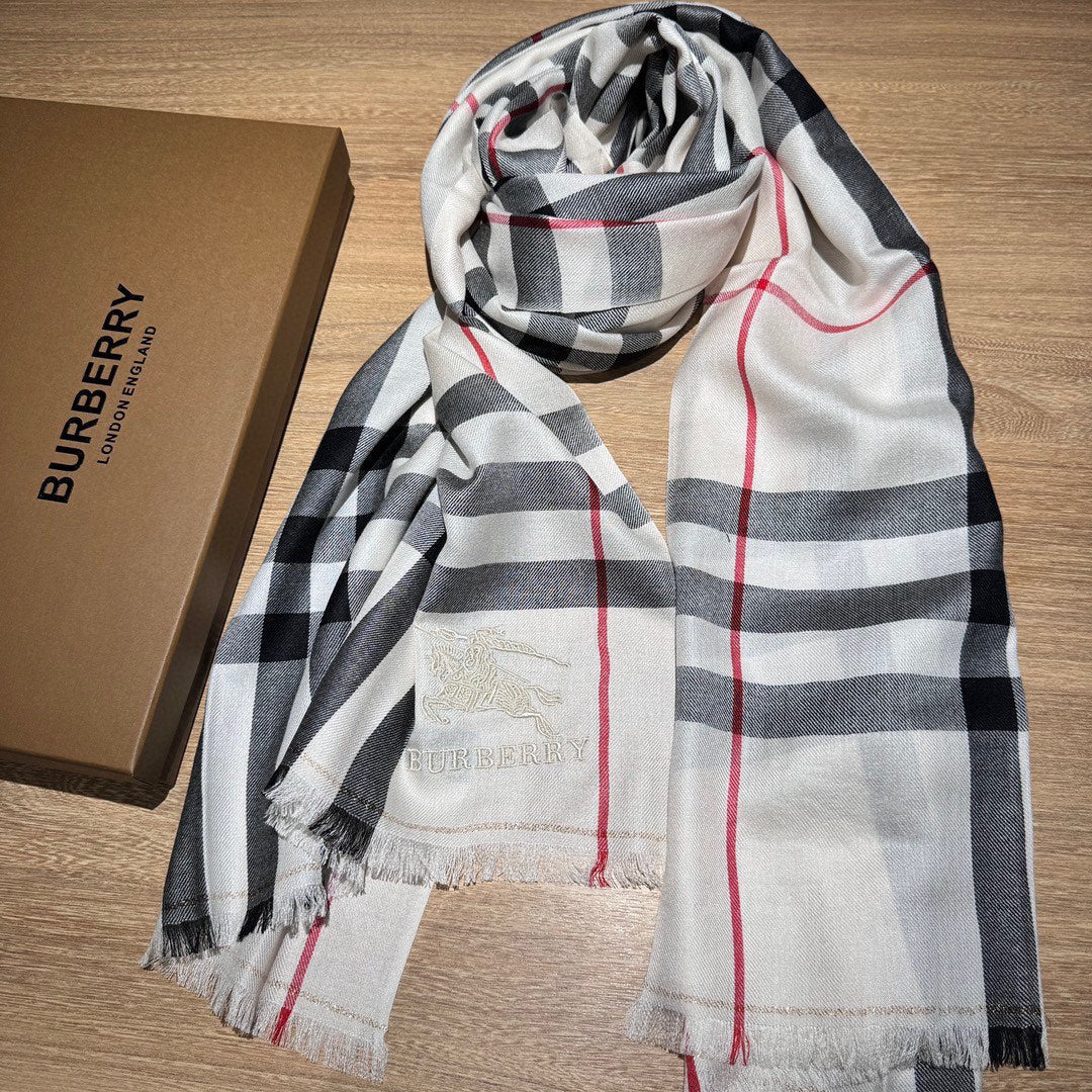 CHECK SCARF 200 CM IN WHITE MIX BLACK WOOL 410342 mysite