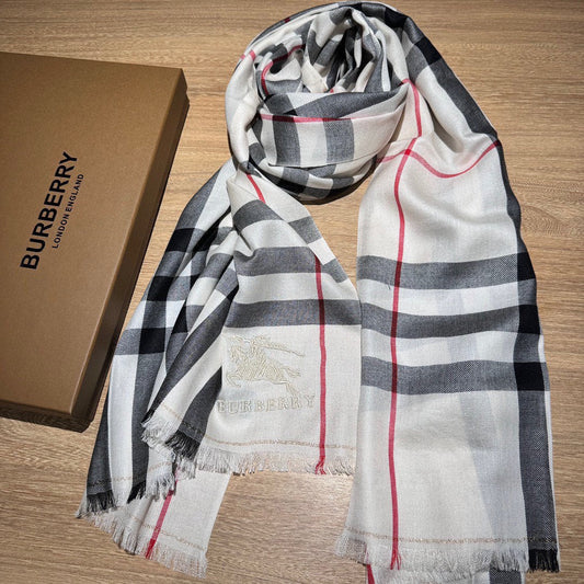 CHECK SCARF 200 CM IN WHITE MIX BLACK WOOL 410342 mysite
