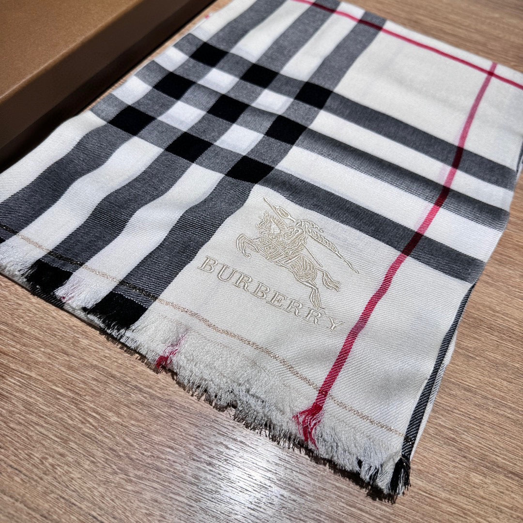 CHECK SCARF 200 CM IN WHITE MIX BLACK WOOL 410342 mysite