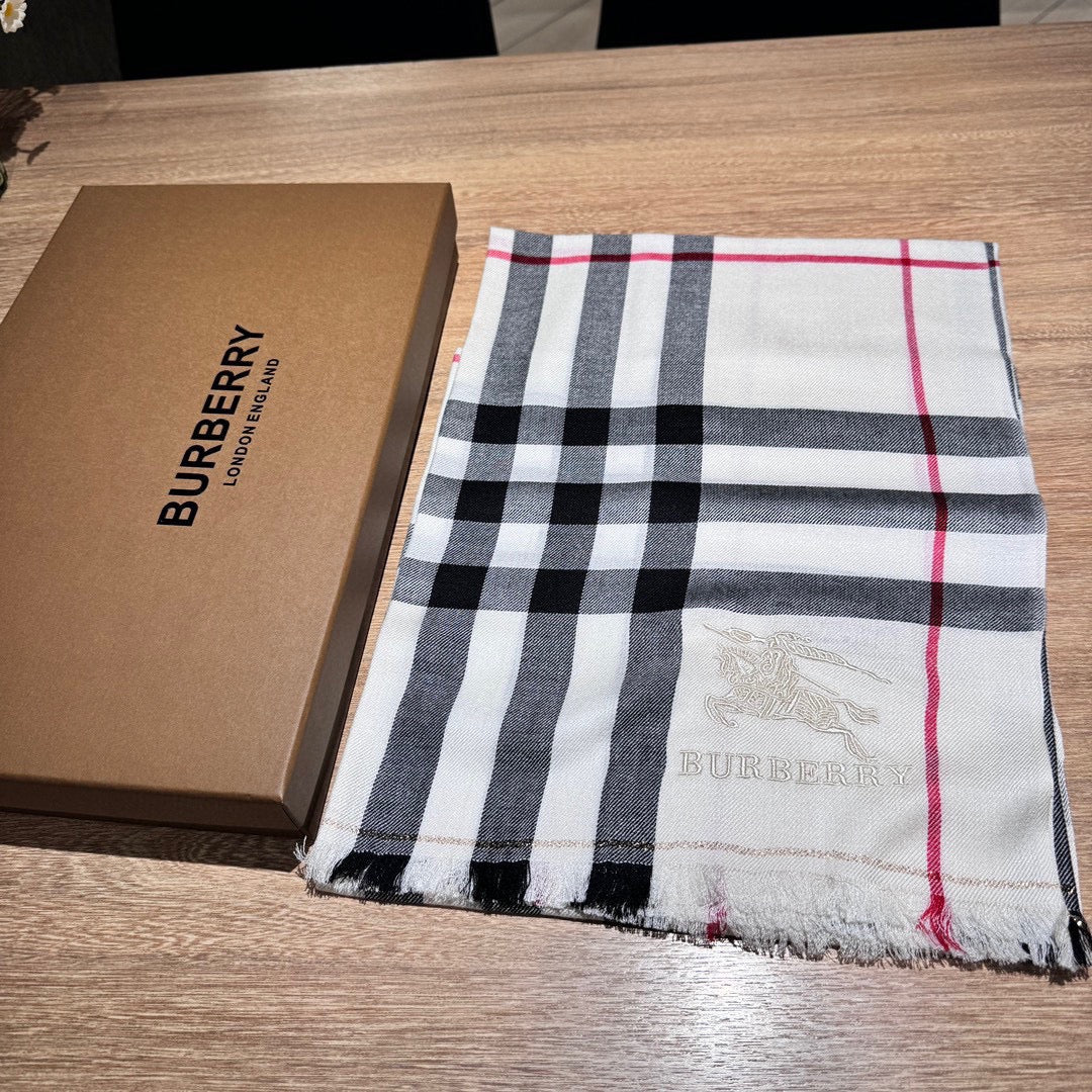 CHECK SCARF 200 CM IN WHITE MIX BLACK WOOL 410342 mysite