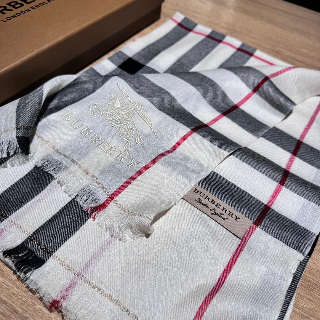 CHECK SCARF 200 CM IN WHITE MIX BLACK WOOL 410342 mysite