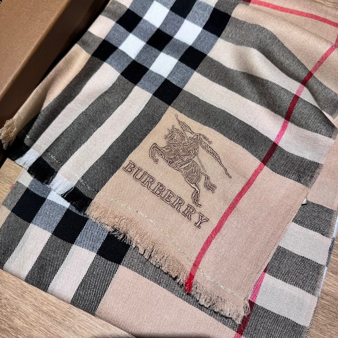 CHECK SCARF 200 CM IN SAND BROWN MIX BLACK WOOL 410343 mysite