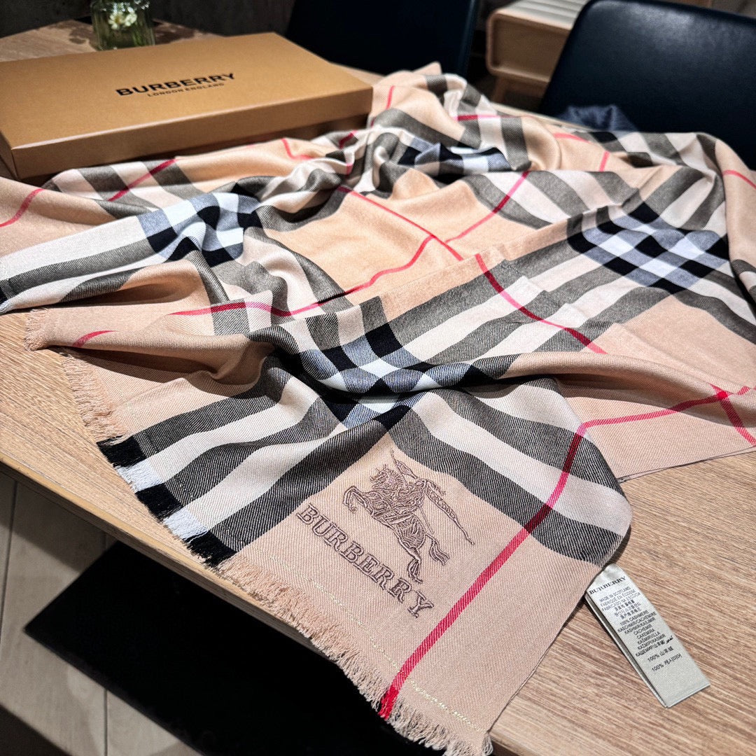 CHECK SCARF 200 CM IN SAND BROWN MIX BLACK WOOL 410343 mysite
