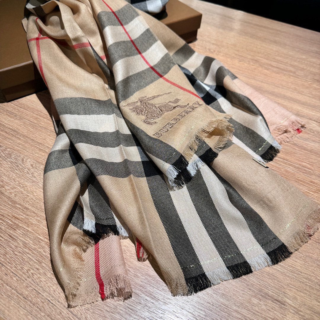 CHECK SCARF 200 CM IN SAND BROWN MIX BLACK WOOL 410343 mysite
